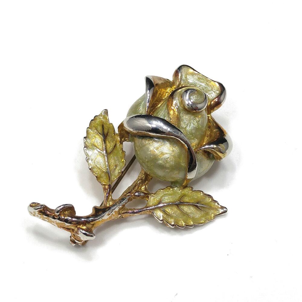 Vintage 1960s Rose Enamel Brooch & Pendant, Gold Plated
